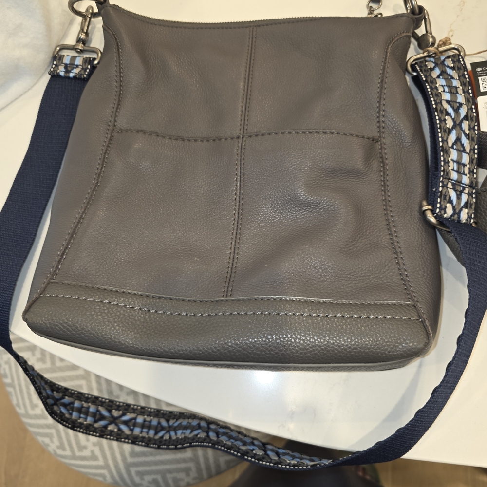 Gray Leather Crossbody Bag